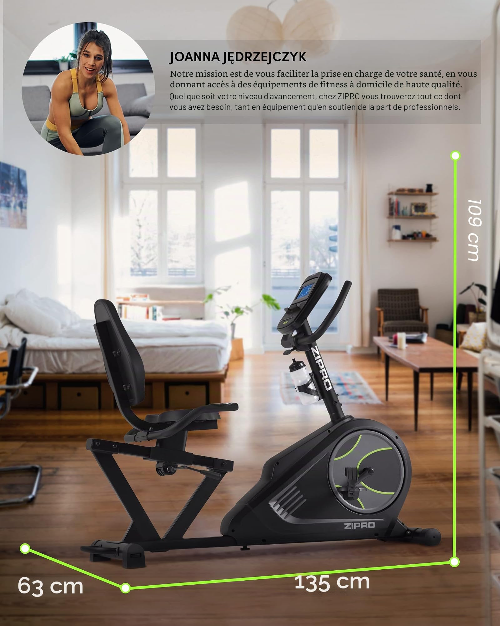 Zipro Vélo d'appartement Iconsole+ Glow, Ergomètre Fitness, Vélo d'appartement magnétique, Ergomètre jusqu'à 150 kg, Vélo d'intérieur, Vélo d'entraînement à domicile, Vélo ergomètre filaire
