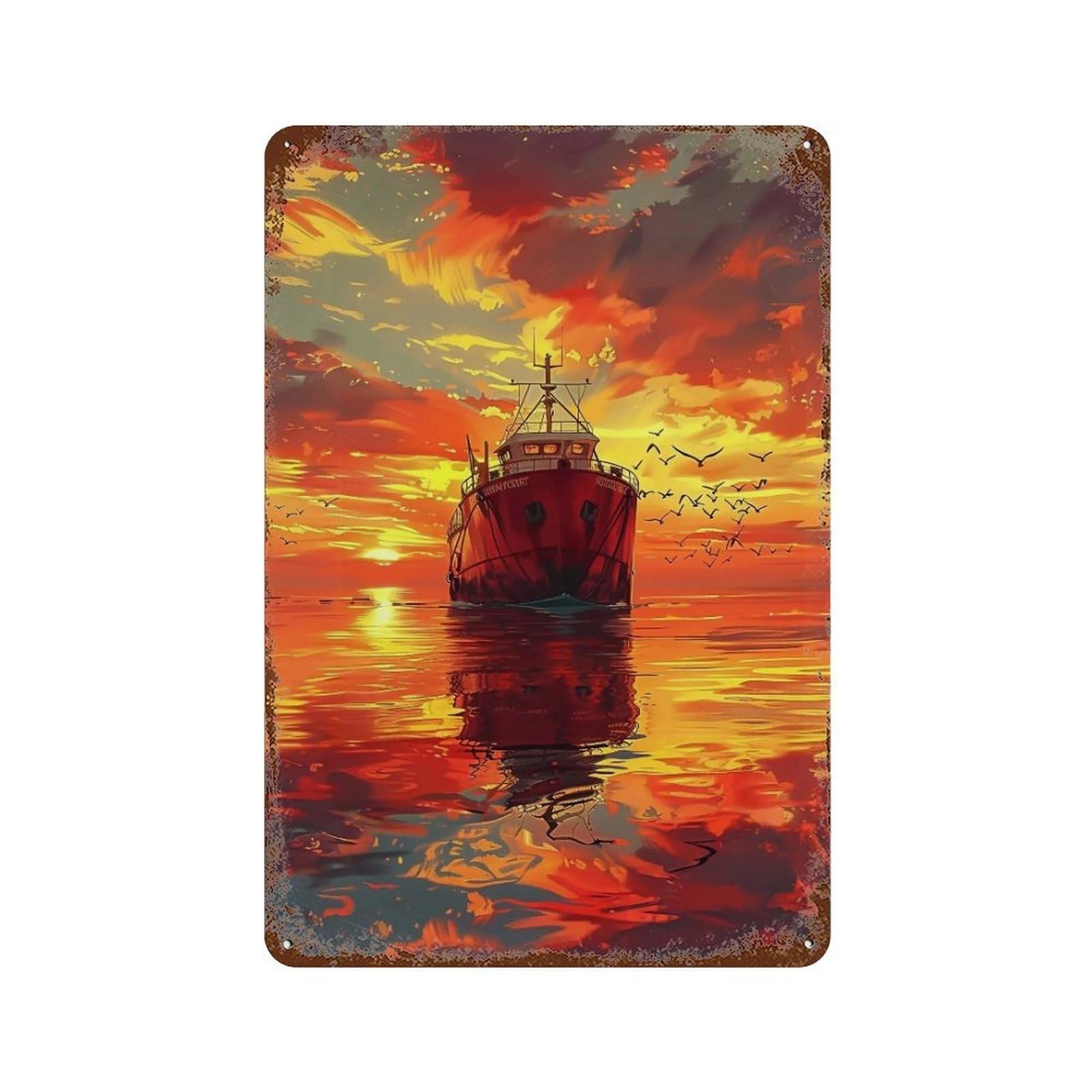 HDURYEYRYY Sunset Tug & Mirror Sea 03 Wall Retro Iron Vintage Art Metal Tin Sign Poster Modern Home Cofffee Club Art Bar Shop Decor 30x20cm