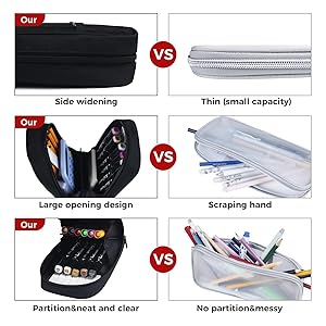 Fmeida Grid Mesh Pencil Case - Upgraded 4 Compartment Pencil Pouch, Clear Adult Pencil Bag Aesthetic Marker Pouch Stationary Bag Office Organizer for College Business Travel - Black