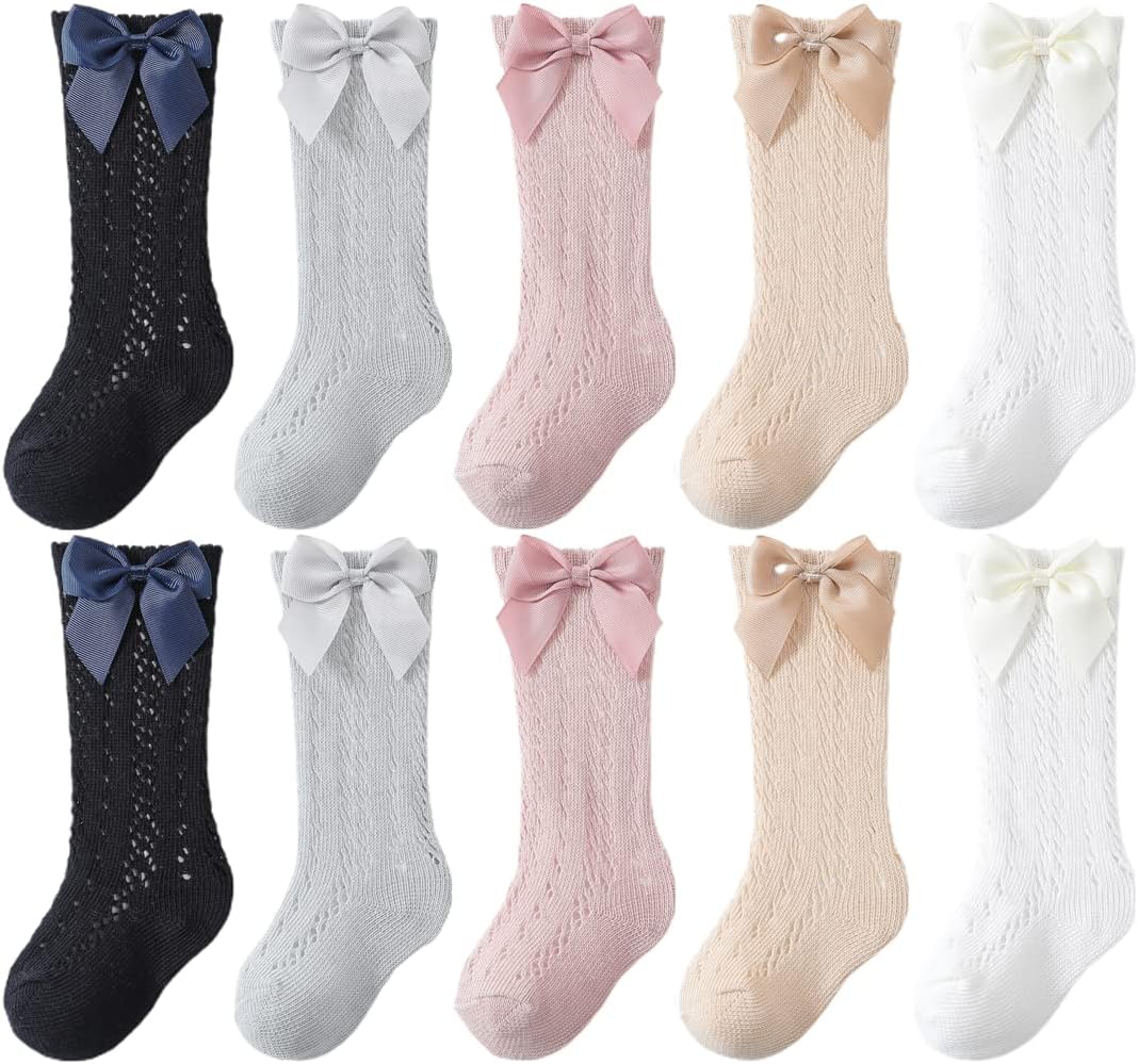 Toptim Kids Girls' Knee High Socks Children's Bows Long Stockings Dress Socks Breathable Mesh 1-6 Years