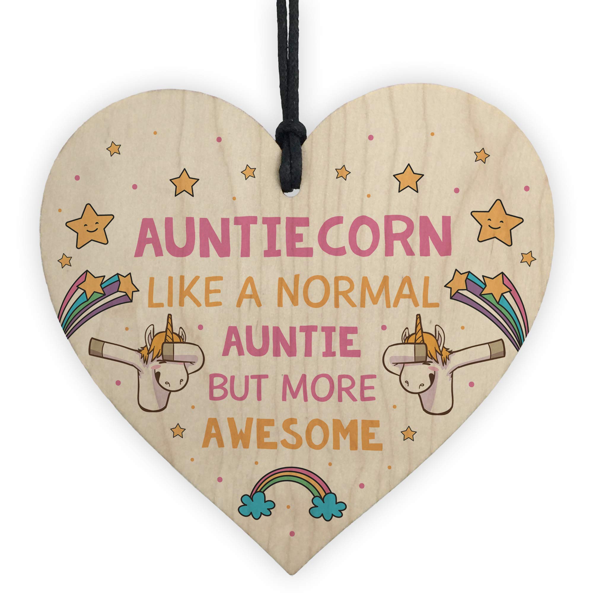 Red Ocean Auntiecorn Auntie Birthday Christmas Wooden Heart Novelty Auntie Gift Unicorn Sign