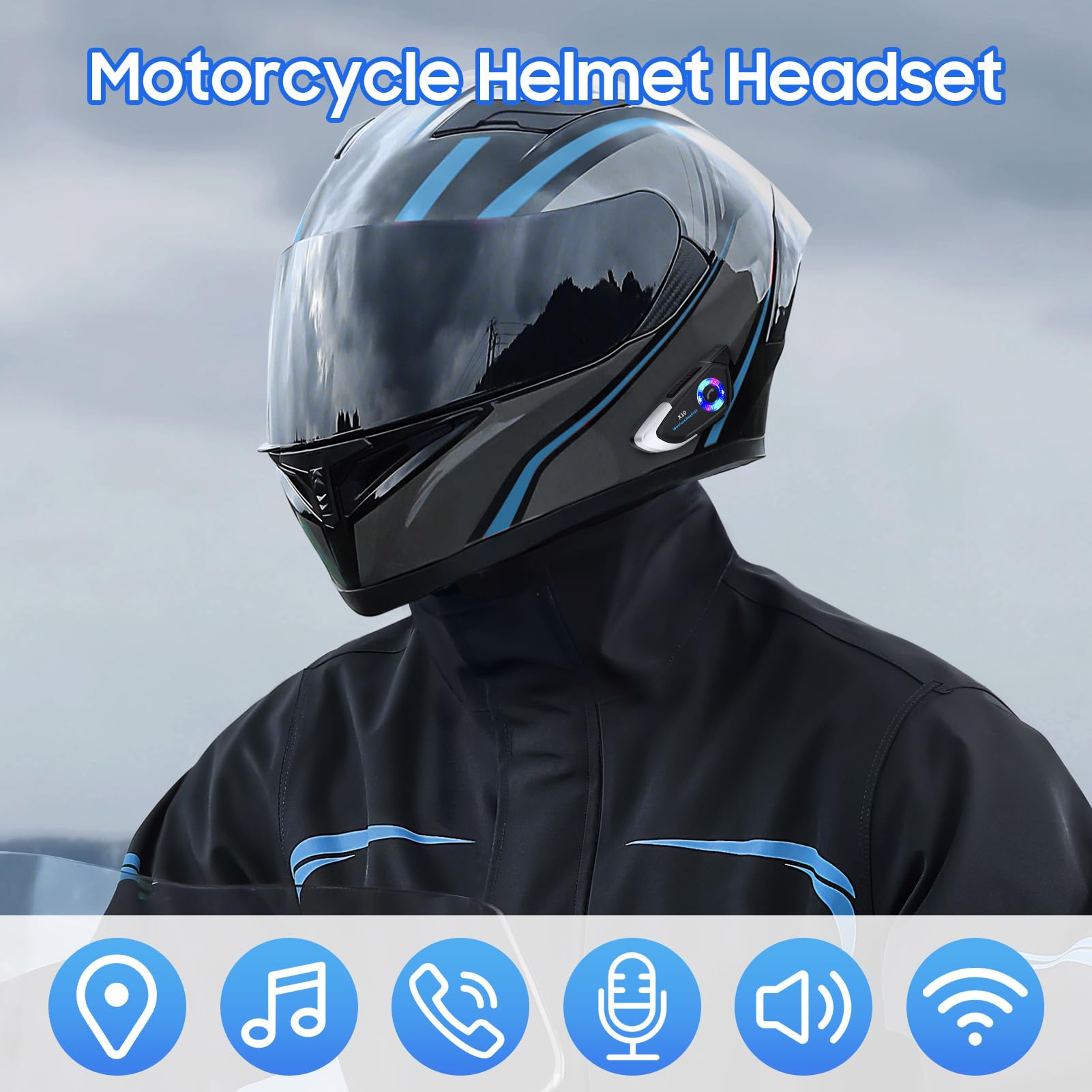 Yosoo Health Gear Casque de Moto Bluetooth avec Microphone pour Casque de Communication de Moto étanche IP56