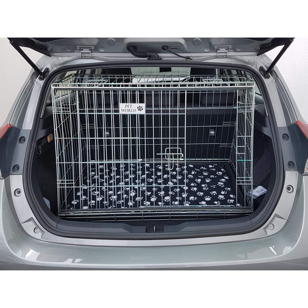 Pet World Large 36" Sloped Car Dog Crate – Compatible with Toyota Auris 2012-2018 – UK Designed, Steel Travel Cage – Emergency Escape Hatch – Folds Flat – Free Comfort Mat – Easy Assembly