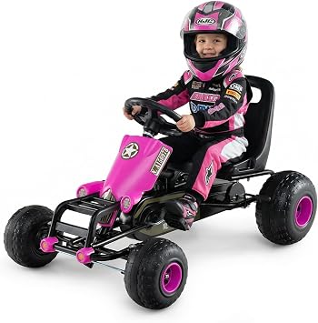 HONEY JOY Pedal Go Kart, 4 Wheeler Toddler Ride On Pedal Car Toy, Forward/Backward, Ergonomic Seat, Handbrake, Steering Wheel, Outdoor Off-Road Racing Go Cart for Kids Boys Girls Gift (Pink)