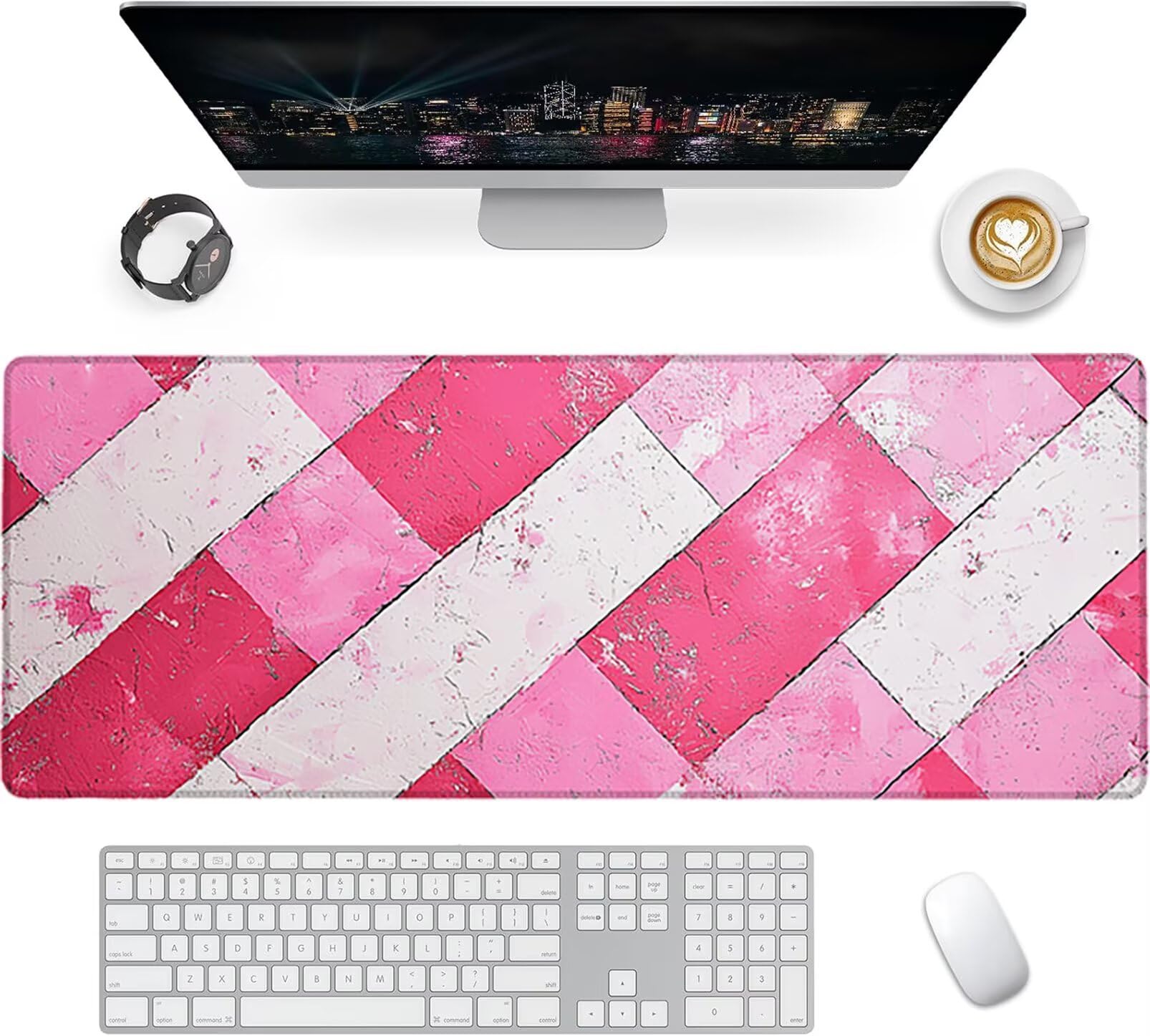 Lpfieonn Rosa Großes Schreibtischunterlage, XXL Schreibtischunterlagen, Weiß XXL Wasserdicht Gaming Mousepad mit Vernähter Rand und Rutschfeste Gummibasis, für Laptop/Hause/Büro 120x60cm PF-1725