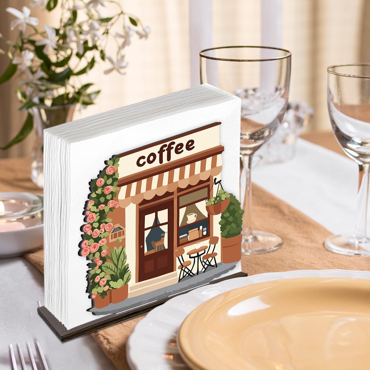 Coffee Bar Shop Napkin Holder Table Decor Cafe Wooden Napkin Holder for Coffee Station Corner Bar Shop Kitchen Decorations