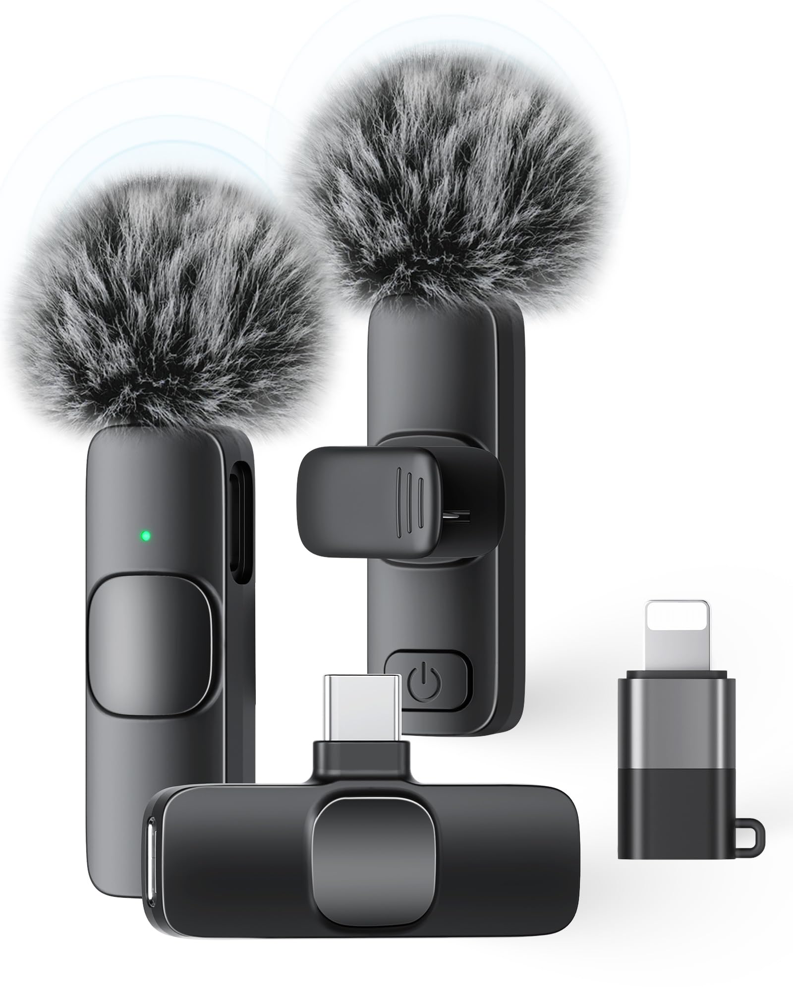 KUKIHO Wireless Lavalier Microphone for iPhone iPad Android, 2 Pack Noise Reduction Lapel Mic Plug and Play for Video Recording Interview Podcast YouTube (Black)