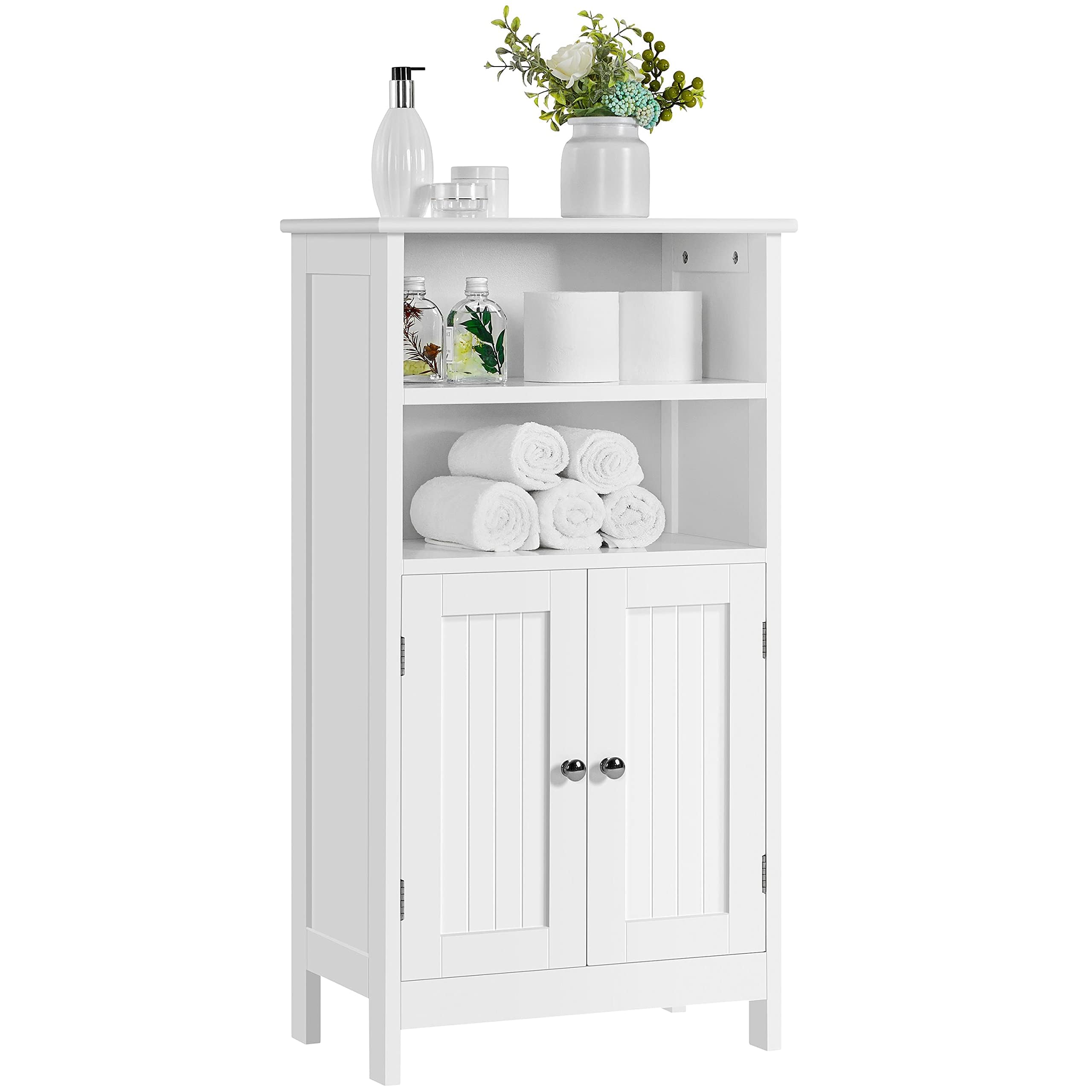 Yaheetech 5-Tier Bathroom Floor Cabinet, Double Door Wooden Storage Organizer with Adjustable Shelves, Freestanding Modern Design for Bathroom, Living Room and Kitchen