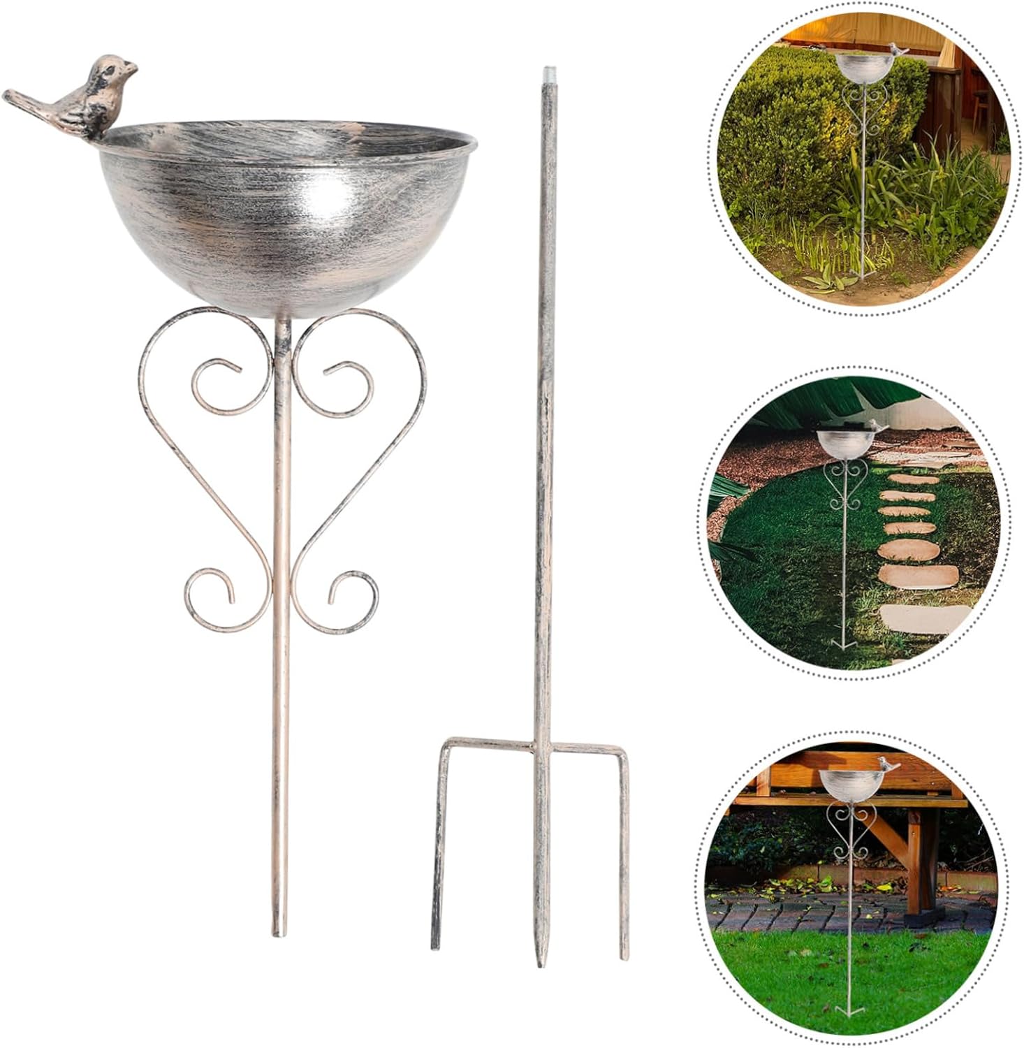 Kisangel Cast Bath with Stake Weather Resistant Outdoor Bird Feeding Station Decorative Garden Decor for Lawn and Patio Easy Installation