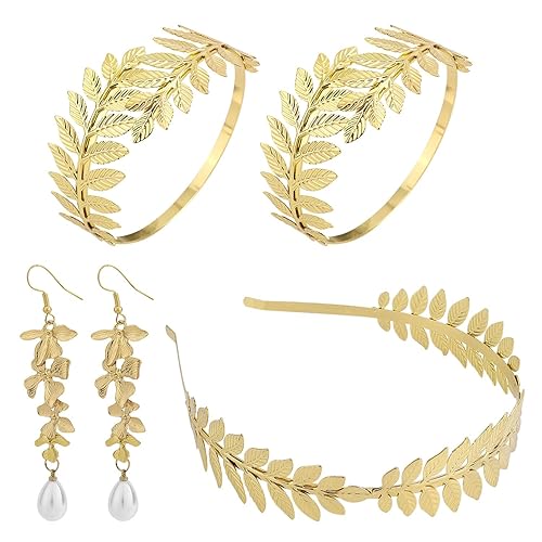 Mikovivi 4pcs Greek Goddess Costume Accessories Set, Golden Leaf Crown