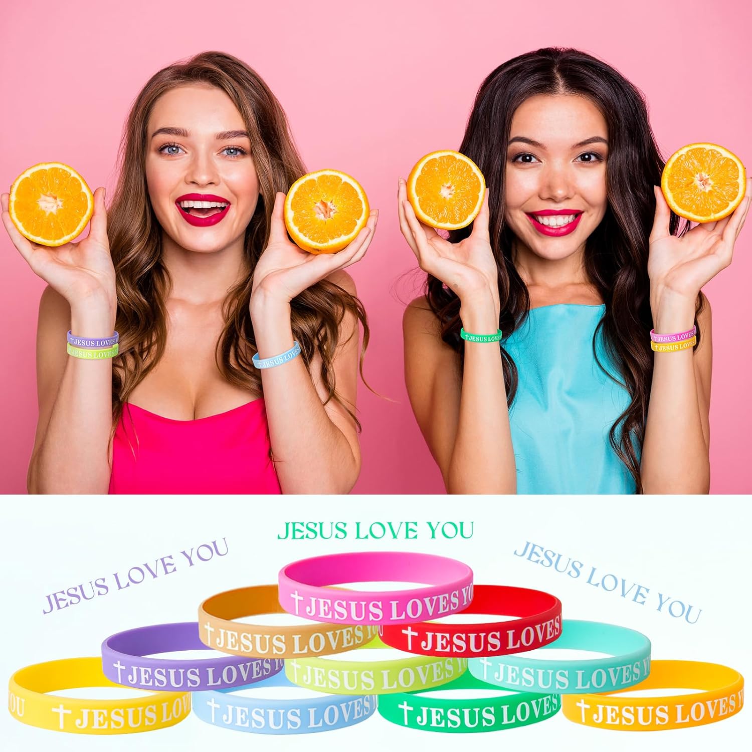 Jesus Loves You Silicone Bracelets Christian Wristbands Bulk Bible Verse Rubber Bracelets Religious Bands for Men Women Party Favors Gifts Prizes (Fresh Color) - Image 6