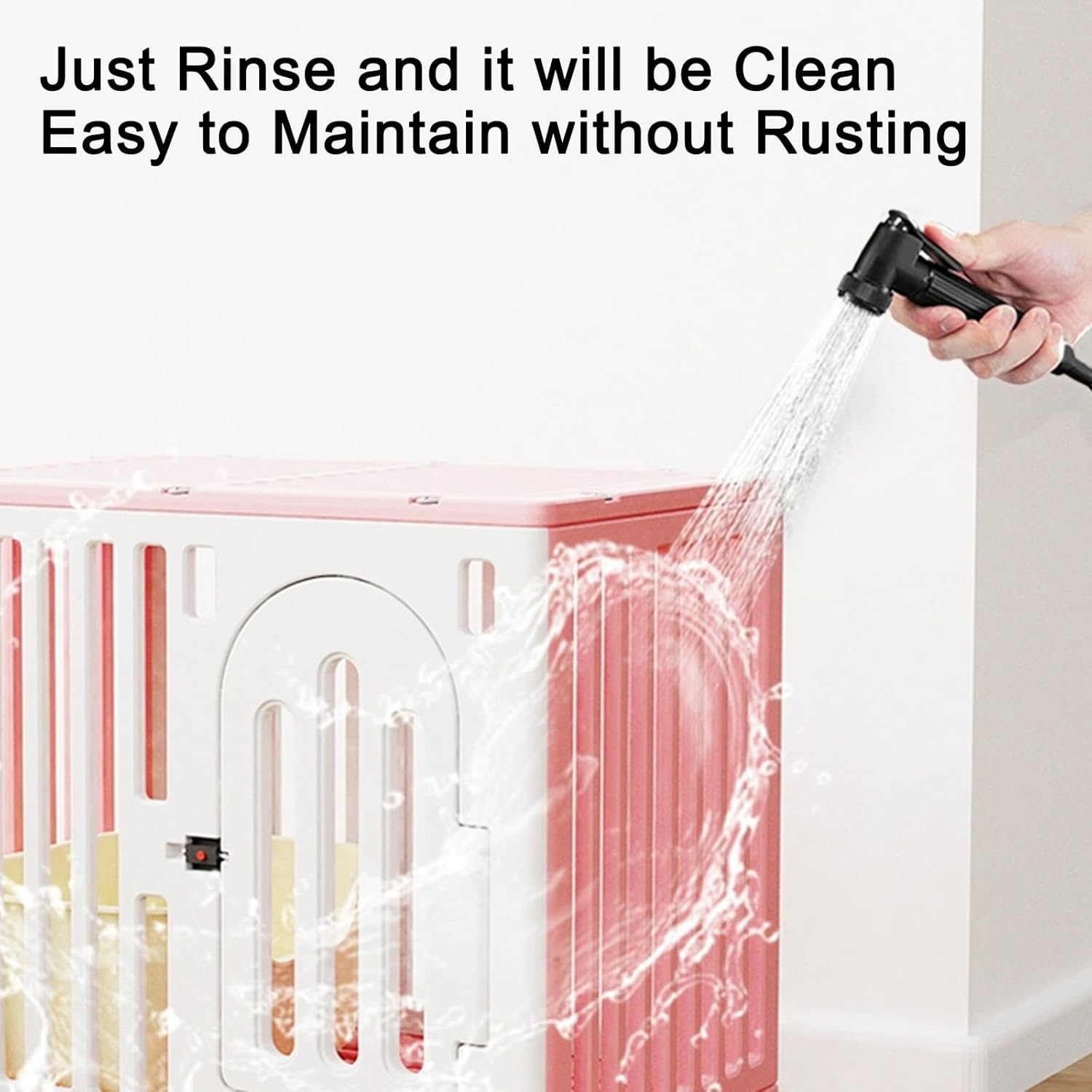 s Indoor, Cat Kennel PE Plastic, Indoor Cat Enclosure with Wheels & Plastic Tray Portable for Cats Dog Rabbits Kennel Crate Fence for Camping RV Yard Home(White)