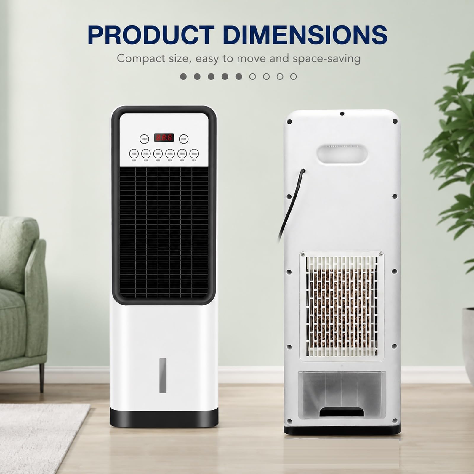 Enfriador de Aire Portátil con Packs de Hielo, 2 Niveles de Velocidad, Depósito de Agua 6L, Ventilador de Refrigeración Evaporativa para Dormitorio, Oficina, Hogar y Verano