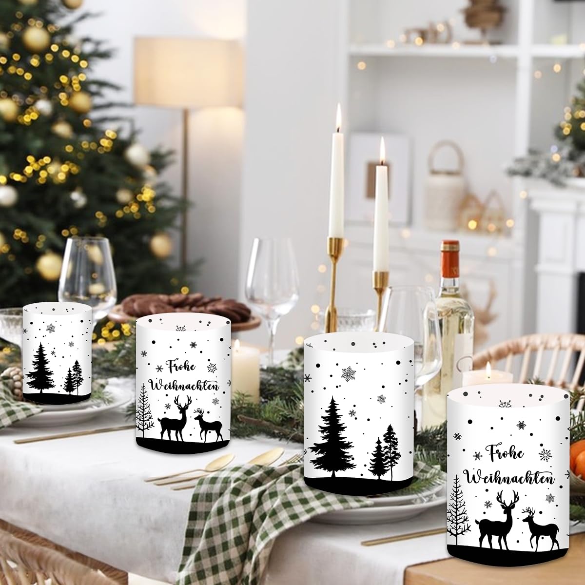 12 Windlicht Tischdeko Weihnachtsdeko Innen, Weihnachten Deko Tisch, Christmas Decorations, Weinachtsdekorationen, Frohe Weihnachten, Geeignet für Teelichter oder Kerzen