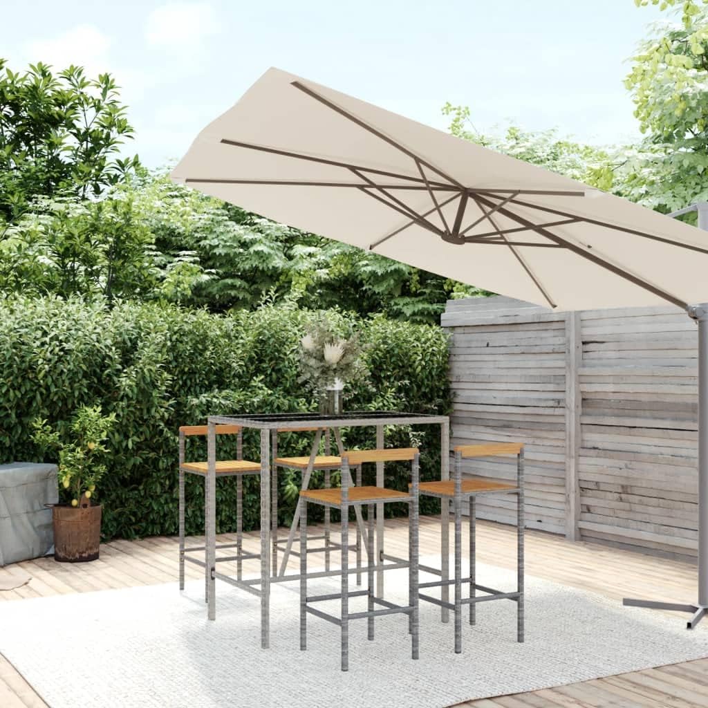 Garden Sets, 5 Piece Patio Bar Set Gray Poly Rattan& Solid Wood Acacia