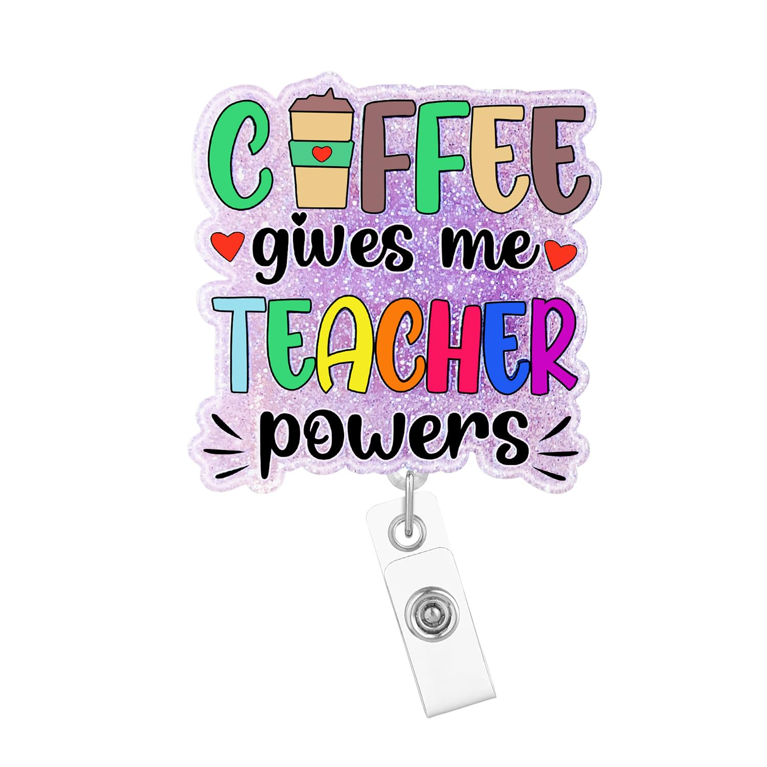 Arakulago Teacher Life Badge Reel Retractable Funny Nursing Badge Holder with ID Clip Accessories Coffee Gives We Teacher Powers RN CNA Name Badge