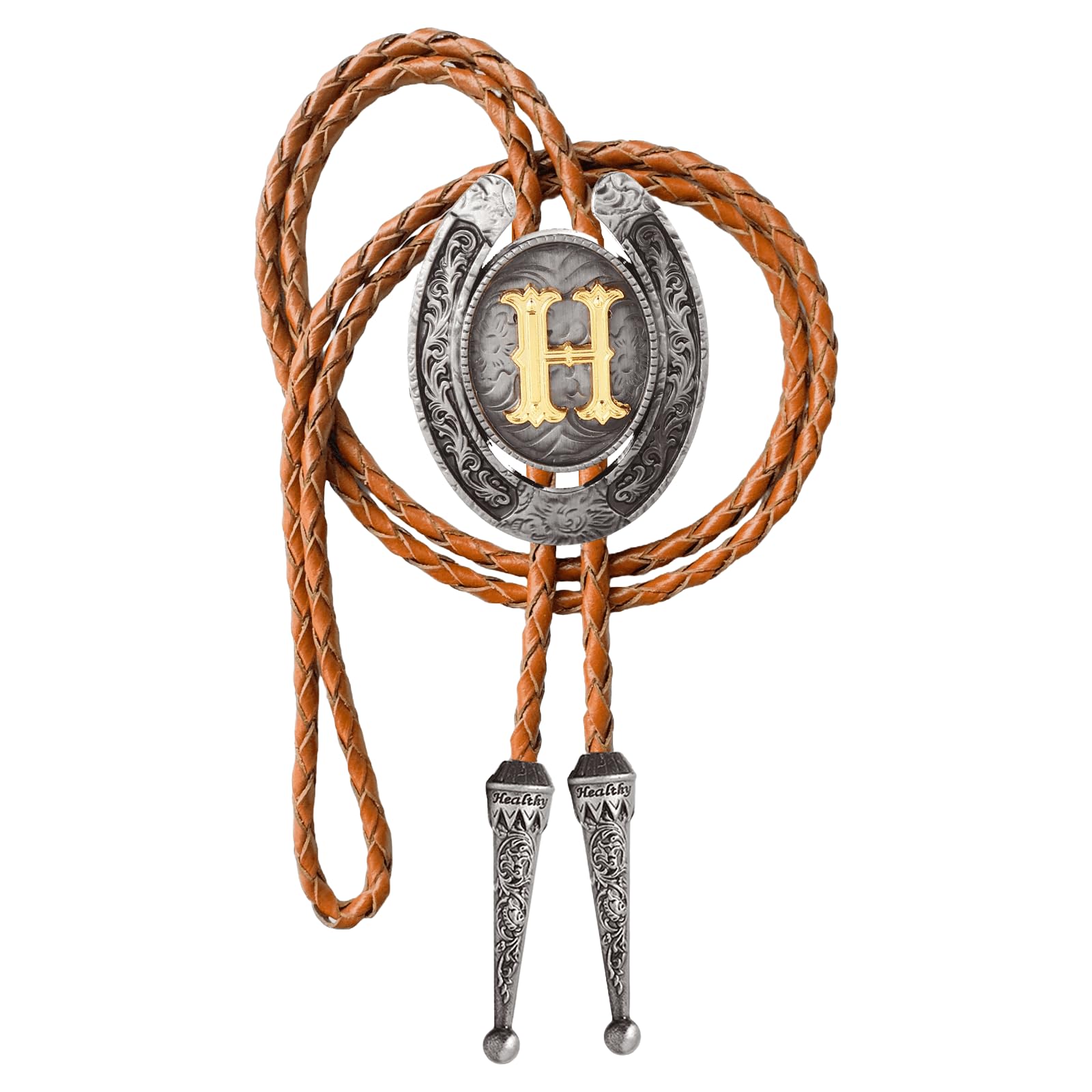 Western Cowboy Vintage Rodeo A-Z Initial Letter Bolo Tie for Men