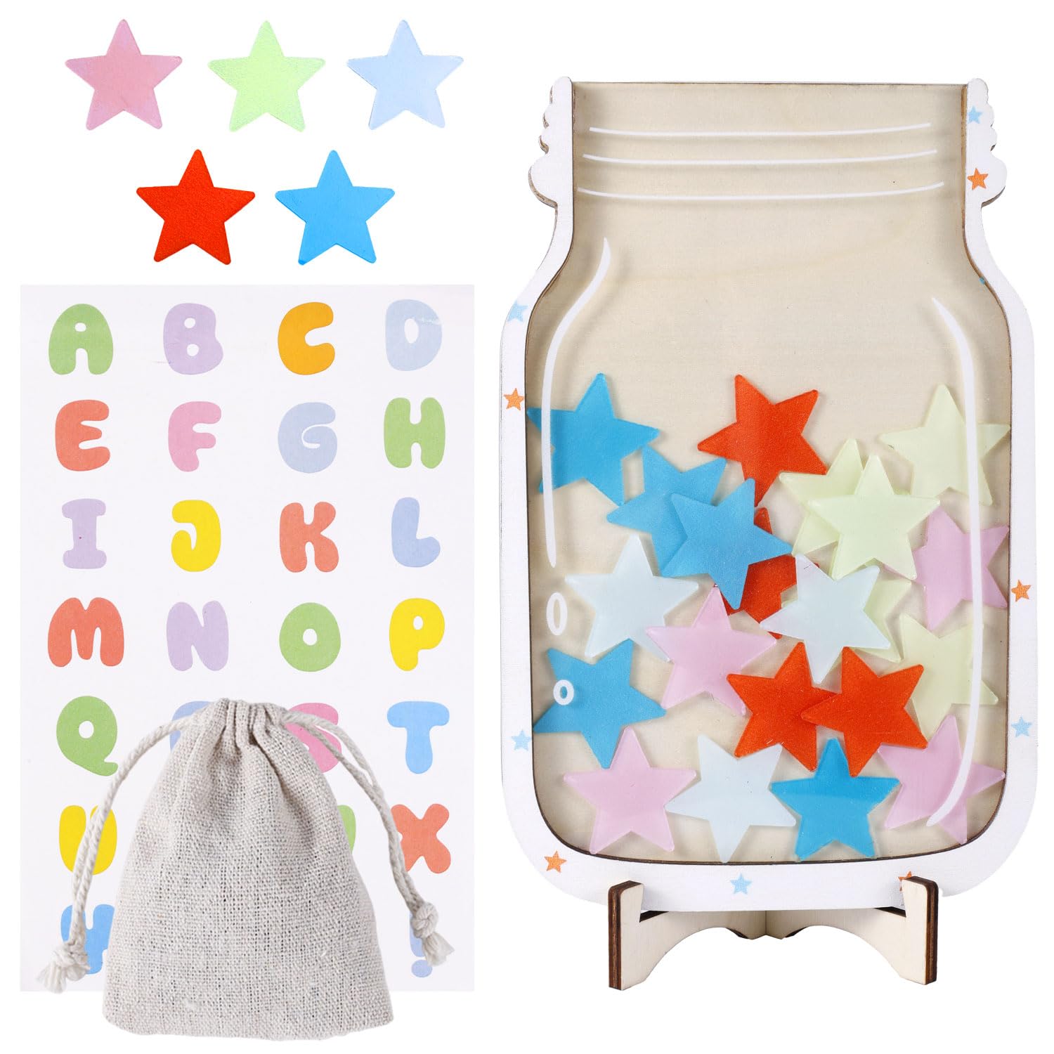 BOXOB Magnetic Star Reward Jar for Kids, Personalized Behavior Chart System with Colorful Letter Stickers for Toddlers Classroom Home Positive Incentive for Potty Training, Chores, and Good Habits