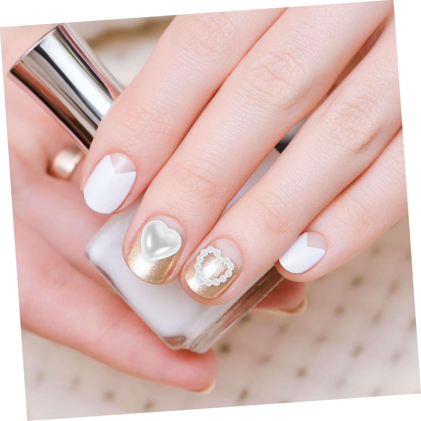 5 pezzi perline Nail Art Charms per decorazioni bianche per nail art fai da te, accessori durevoli e per gioielli per manicure e saloni di unghie