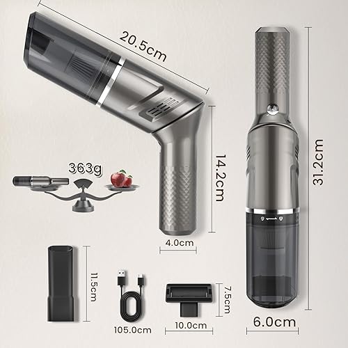 Miniatura 2 de Aspiradora inalámbrica para automóvil, aspiradora de mano portátil con mango ajustable de 90, 120 W  12000 Pa recargable mini polvo para