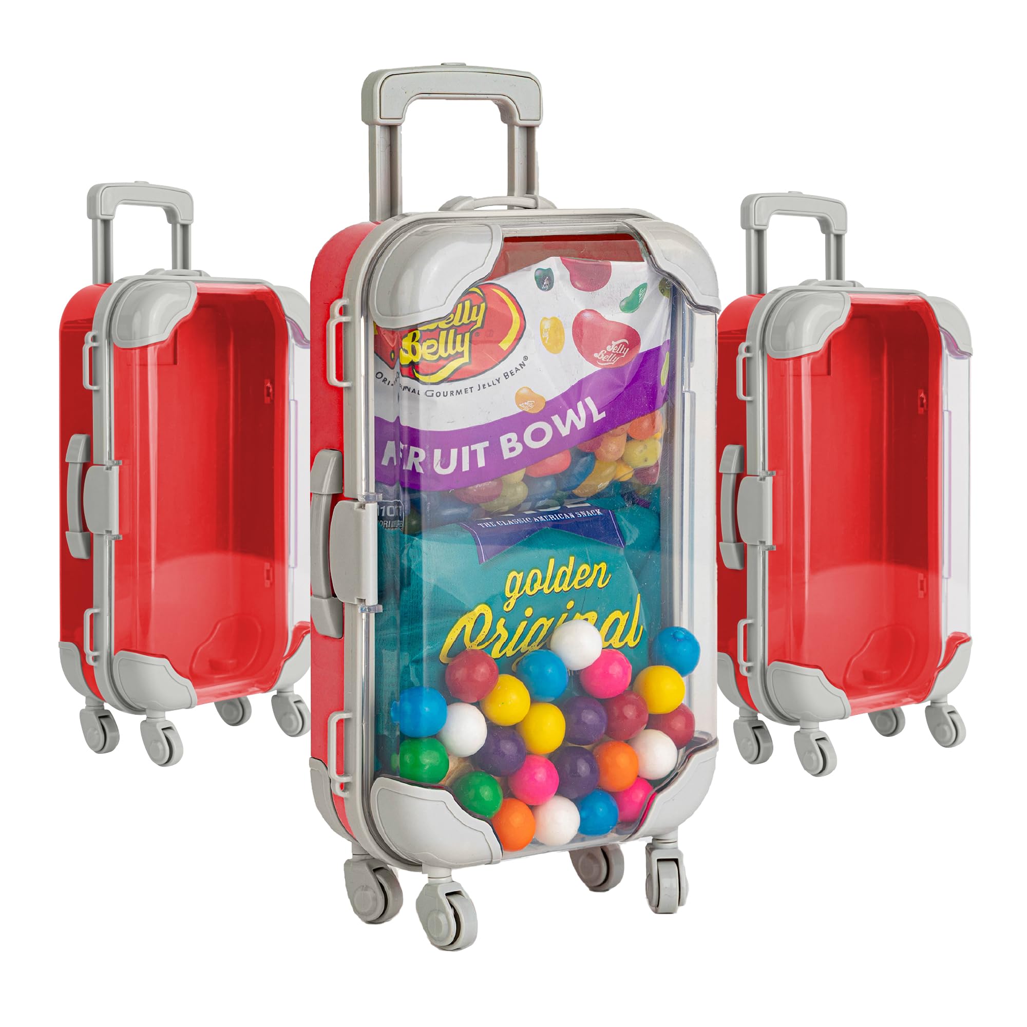 Hammont Mini Suitcase Party Favor Box – Little Luggage with Wheels for Gifts, Candy, Lashes, and Travel-Themed Favors | 7.5"x 5"x 2.5" 3 Pack (Red)