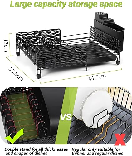 Miniatura 5 de Escurridor de platos, escurridor de platos de acero inoxidable expandible de 17.5 pulgadas de largo x 13.2 pulgadas de ancho x 5.1 pulgadas, tabla