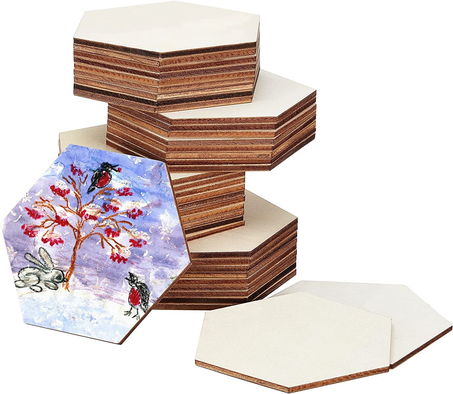 Alvika - The Gift Shop4 Inch Hexagon Shape Wooden MDF Coasters for DIY Art & Craft, Decoupage, Resin Art, Mandala Art and Decorations (Pack of 18)