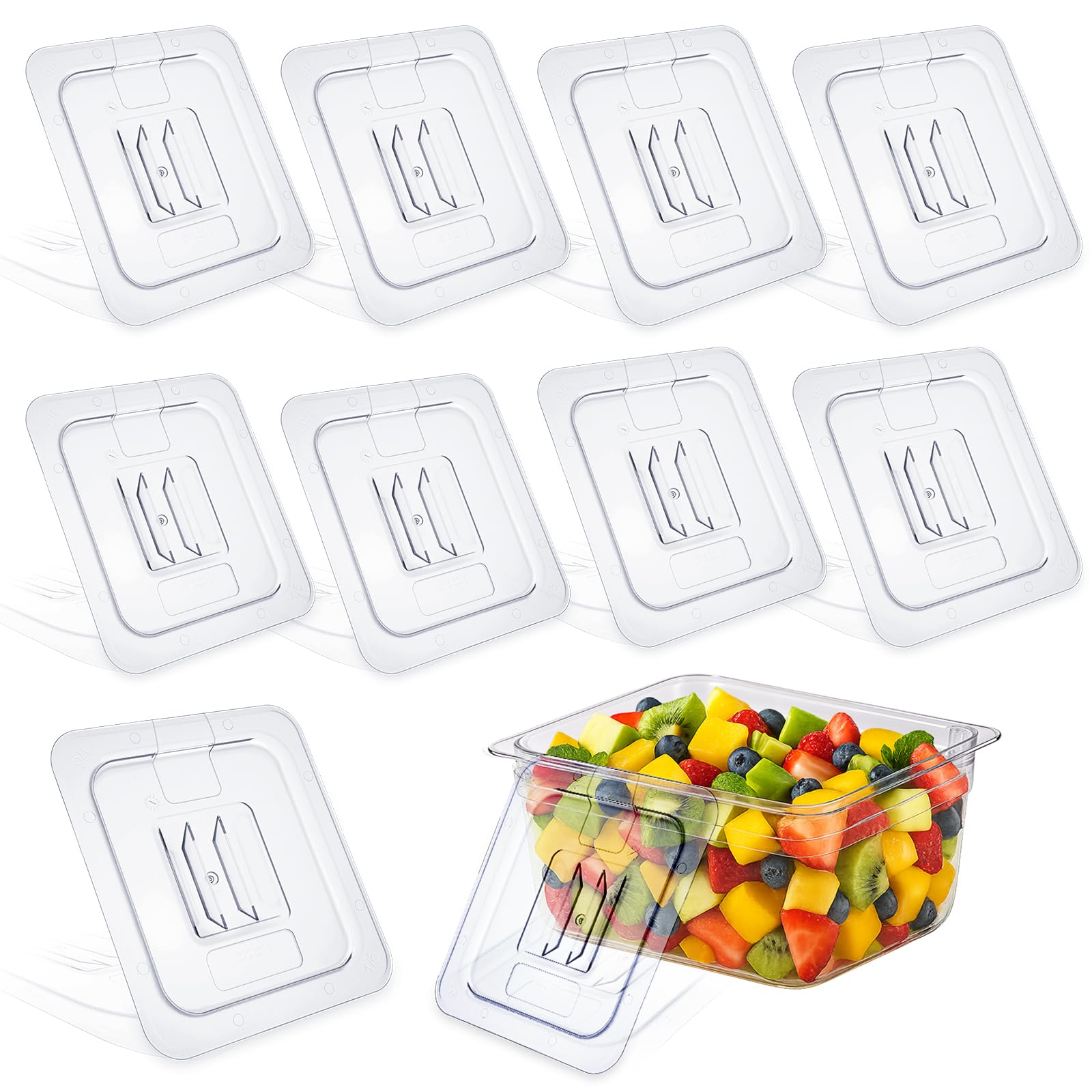 View 1 of 10 Pcs 1/6 Size Polycarbonate Food Pan Lids with Handle, 6.9 x 6.3 Inch Clear Hotel Pan Covers for Restaurant, Commercial and Catering Use