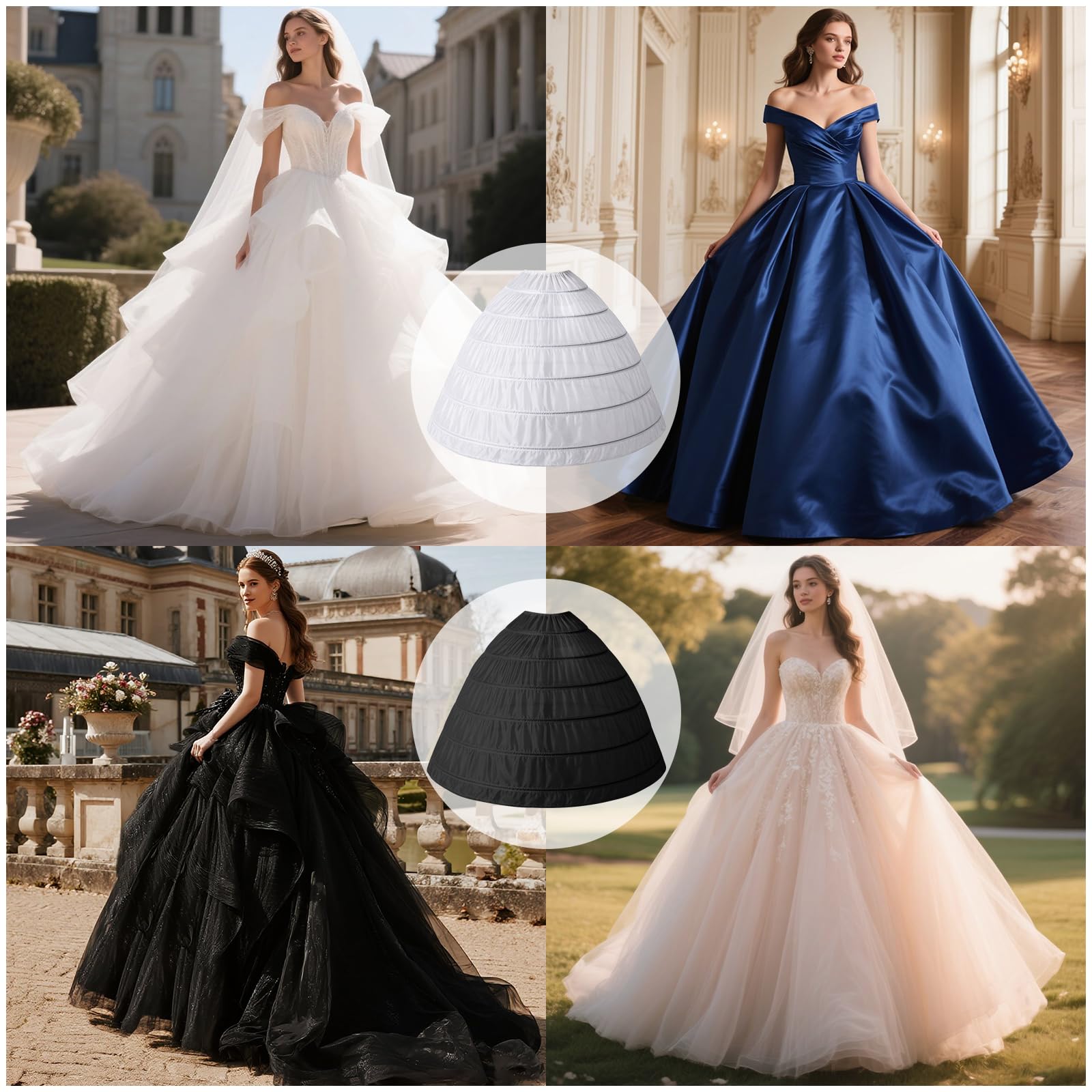 Sottogonna da donna sotto il vestito, 6 cerchi, sottogonna in crinolina, mezza sottoveste per abito da sposa abito da ballo