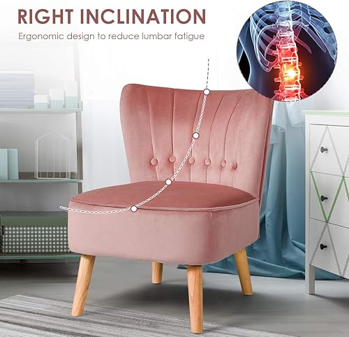 Miniatura 7 de Giantex Silla moderna de terciopelo pequeña silla tapizada de ocio con patas de madera gruesa acolchada y con botones sillas de club sin brazos para