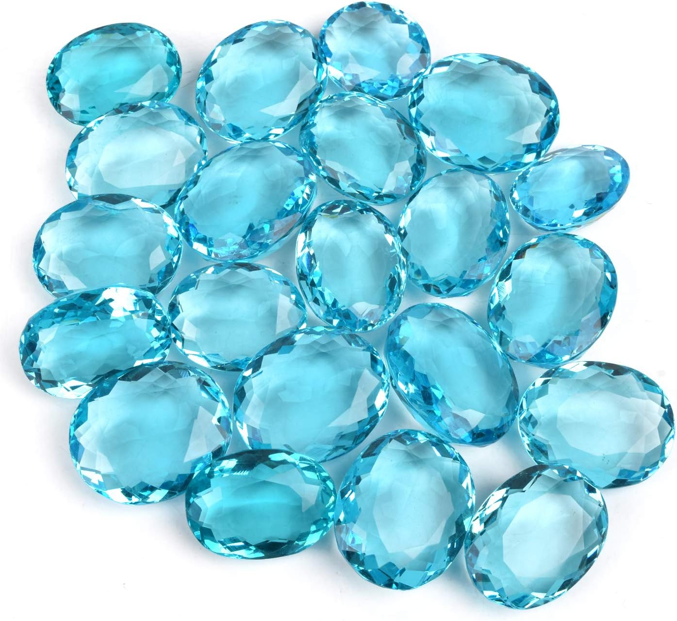 GEMHUB Wholesale Set of 4 Piece 200 Ct Sparkling Swiss Blue Topaz Faceted Gemstone Oval Shape Jewelry Making Loose Gemstones Beads