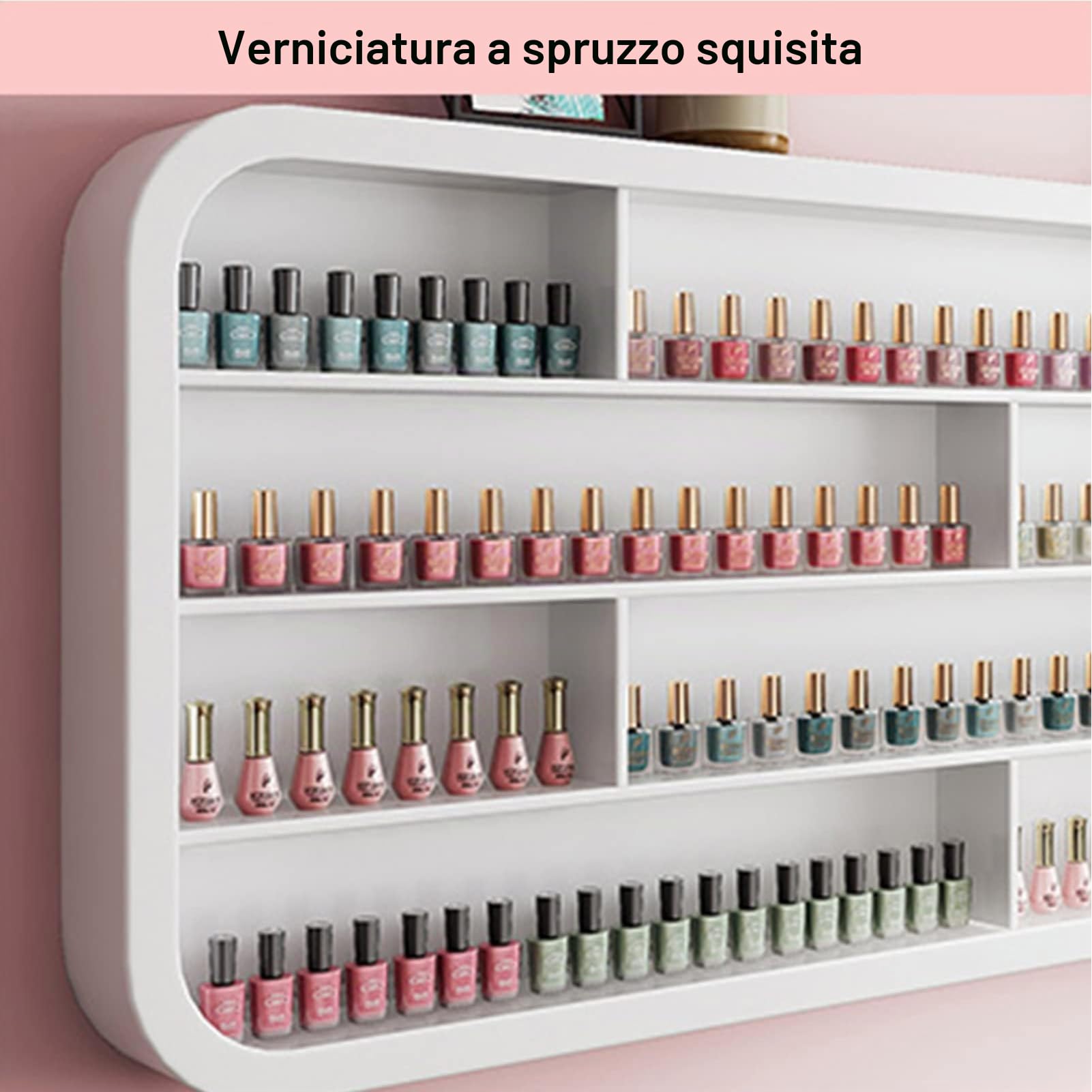 Mensola da parete per smalti e bottiglie, espositore in legno da appendere per oli essenziali, profumi, oli essenziali, espositore per salone di bellezza, scaffale multifunzionale - 0,8 m