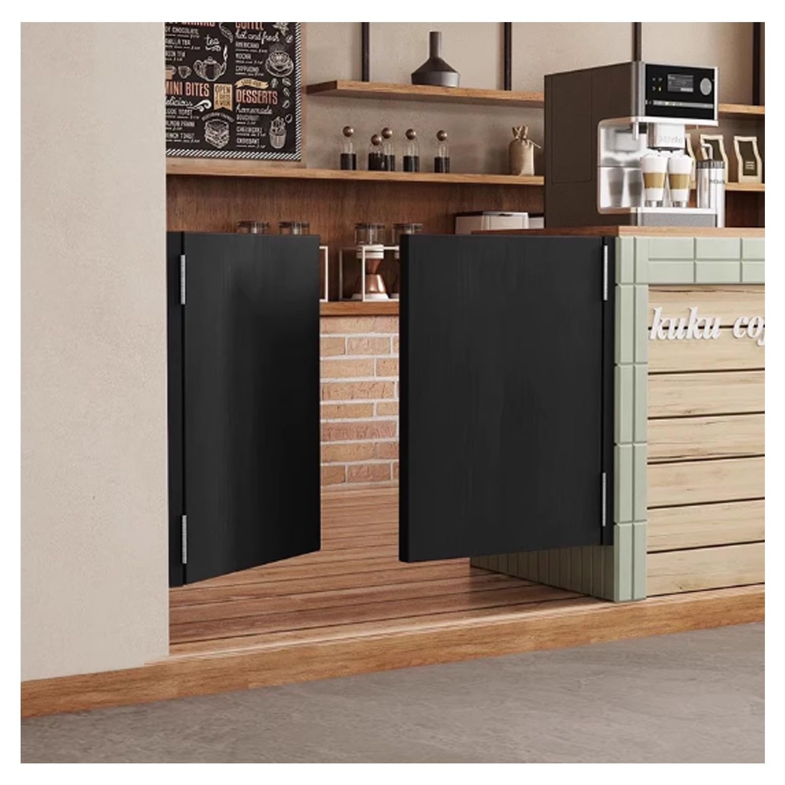 Double porte battante intérieure en bois avec fermeture automatique, demi-porte moderne pour bar, porche, entrée et cloison de séparation