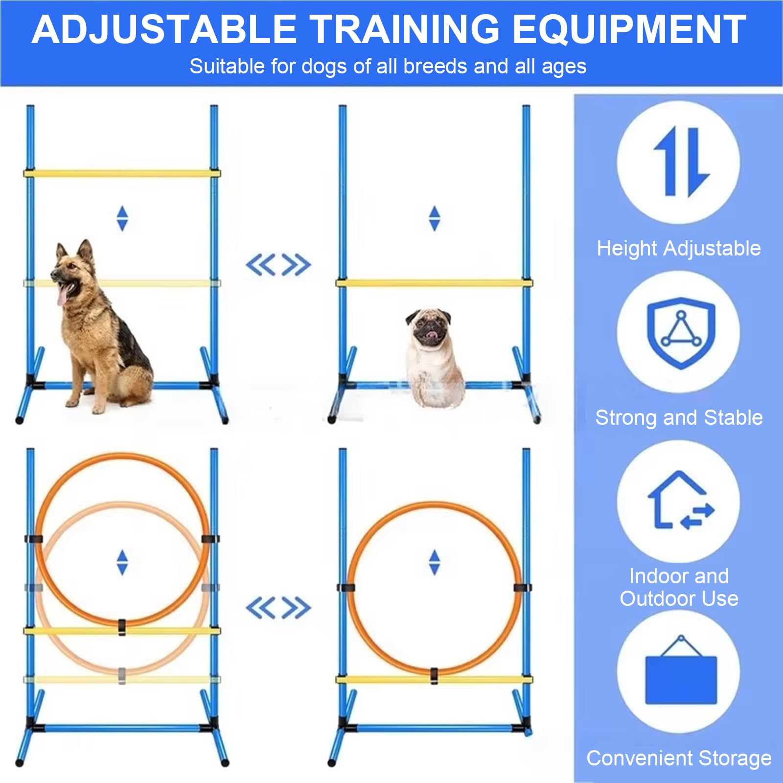 Agility-Trainingsset für Hunde, Starter-Hinderniskurs mit Reifensprung, Hürde, Tunnel, Webstangen, Pausenbox für Indoor-Outdoor-Übungen