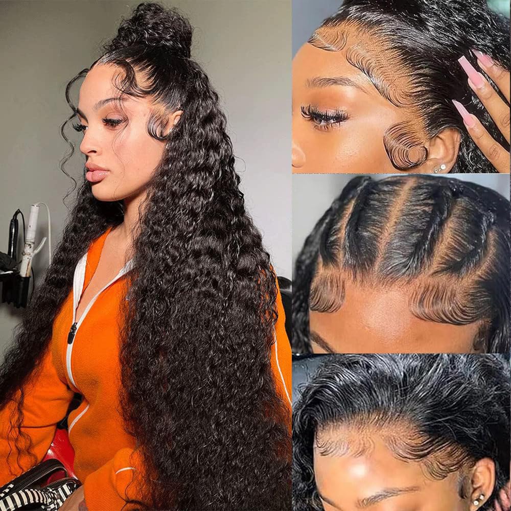 30 Inch Deep Wave Lace Front Wig 220% Density 13x6 HD Transparent Lace Front Wigs Human Hair For Women Deep Curly Human Hair Wig Deep Wave Frontal Wigs Pre Plucked Natural Color