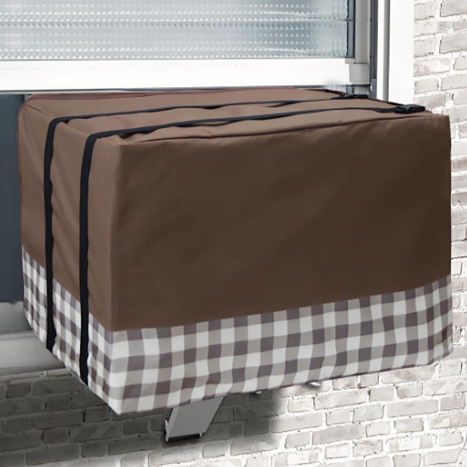 Copertura Condizionatore Esterno per l'Inverno, Copri Condizionatori in Tessuto Oxford 600D con Fibbia in Plastica, Copertura Completa per Unità Finestra(65x53x46cm/26x21x18in)