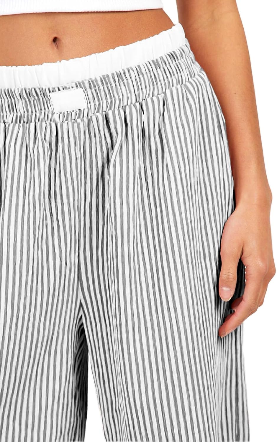 Women Pajama Pants Striped Wide Leg Elastic Waist Lounge Pj Bottoms Sleepwear - Image 3