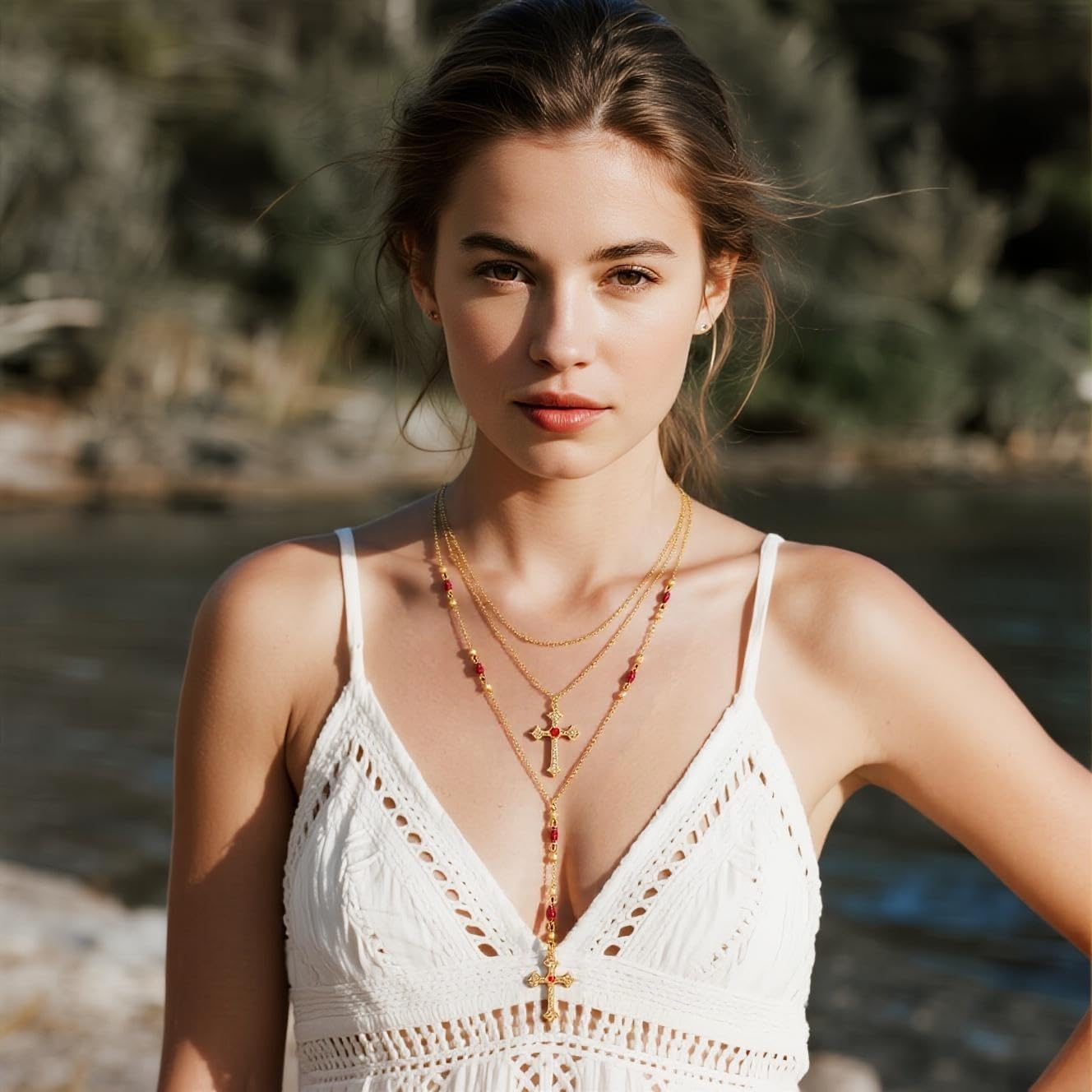 Gold Cross Necklaces for Women Layered Cross Pendant Necklace Long Chain Necklace Dainty Chain Jewelry Gift for Women - Image 3