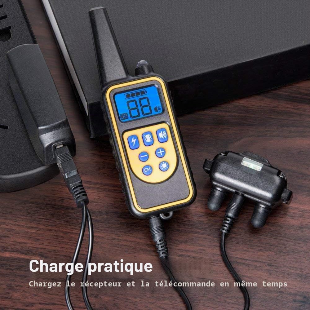 Collier de Dressage pour Chiens Electrique, Anti Aboiement avec Télécommande Beep Vibration Choc et Lumière LED, Etanche Rechargeable pour 2 Chiens Petit Moyen Gros Noir