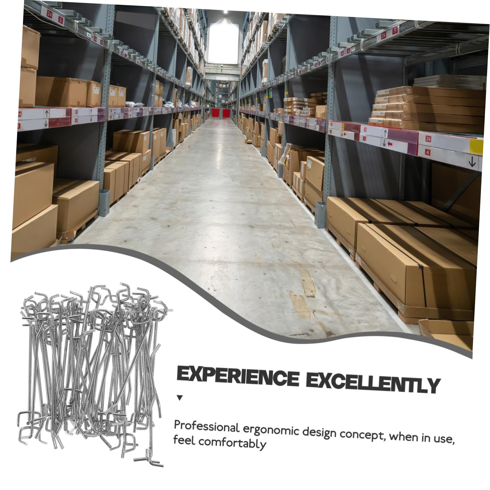 WOONEKY 50 pezzi Ganci per Pannelli Forati in Resistenti Ganci Parete Forata per Utensili e Espositori Design Ergonomico per Casa Ufficio e Negozi Facili da Installare e Duraturi