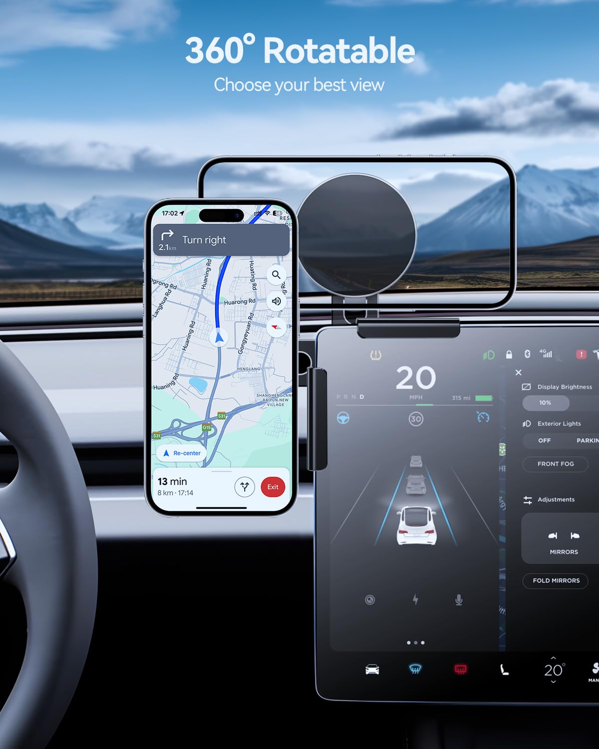 Support de téléphone Portable pour Tesla Model 3 Model Y Model S Model X, MagSafe Support magnétique de téléphone Portable pour Voiture pour iPhone 12-17 Series et téléphones Portables