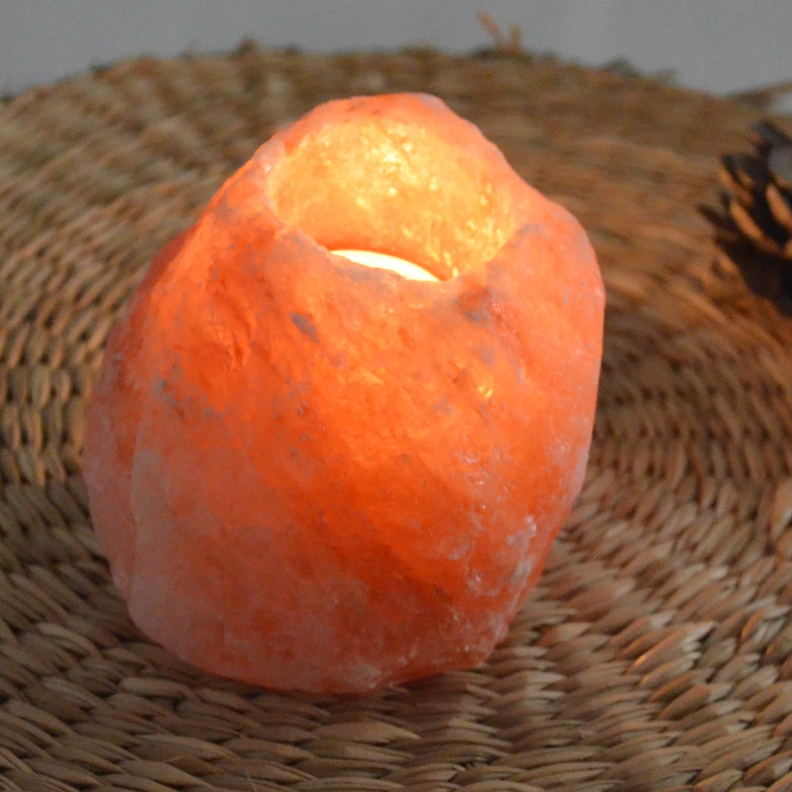 Himalajski Rock Sól Kryształowy Świecznik 500g - 100% Autentyczny Naturalny kryształ soli himalajskiej - Ręcznie rzeźbiony - Uchwyt na świece z wysokiej jakości naturalnego materiału - Naturalny