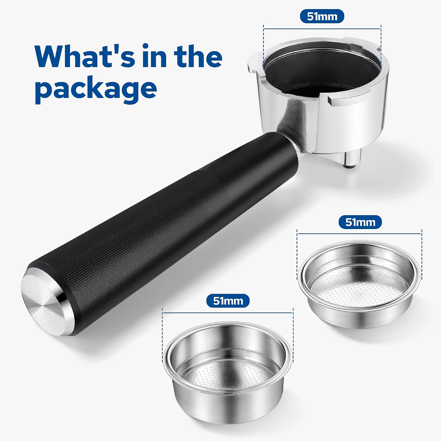 51mm Portafilter Set for only De’Longhi EM450M Classic Espresso Machine, 3 Ears Portafilter with 2 Pressurized Stainless Steel Filter Baskets (1-Cup Filter and 2-Cups Filter)