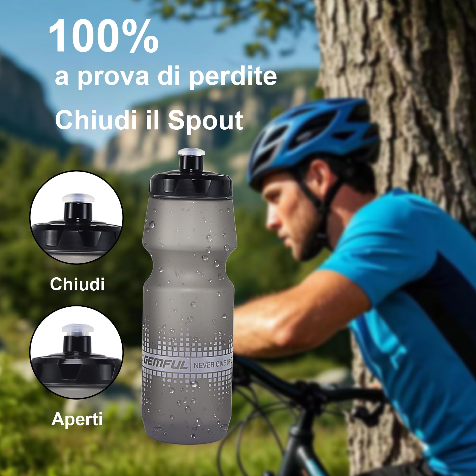 GEMFUL Borraccia Ciclismo, confezione da 2, 750 ml, a prova di perdite, senza BPA, perfetta per ciclismo, escursionismo e avventure all'aria aperta(Bianco e nero)
