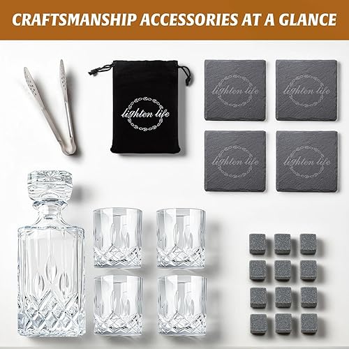 Miniatura 7 de LIGHTEN LIFE Juego de decantador de whisky con accesorios de barra, decantador de whisky de cristal y juego de vidrio en caja de regalo, juego de