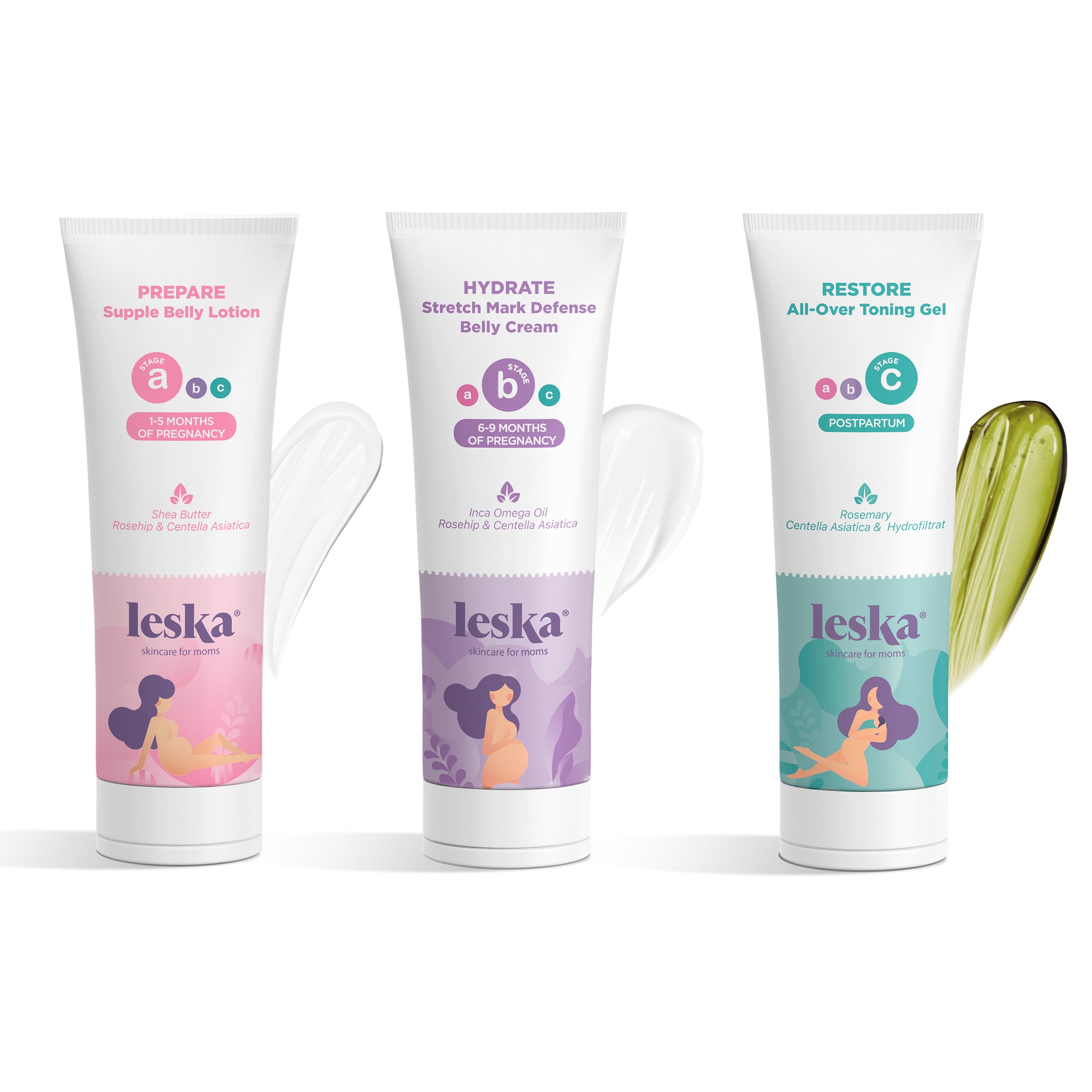 Leska Maternity Set Belly Lotion Stretch Mark Defense Cream All-Over Toning Gel All Maternity Stages Skincare System for