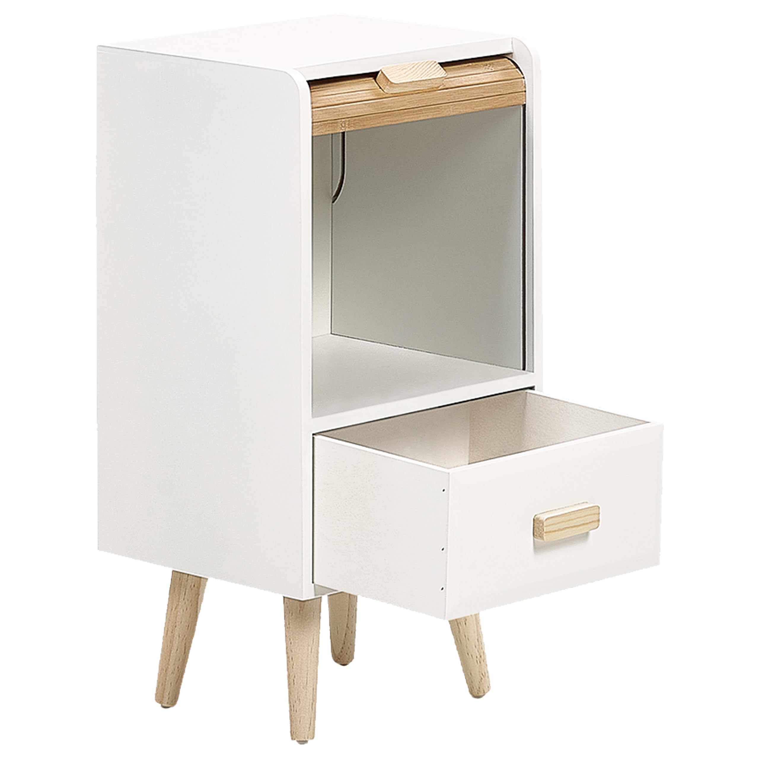 Beliani Table de Chevet Moderne Table de Nuit 1 Tiroir et 1 Etagère Bois Clair et Blanc Nesika
