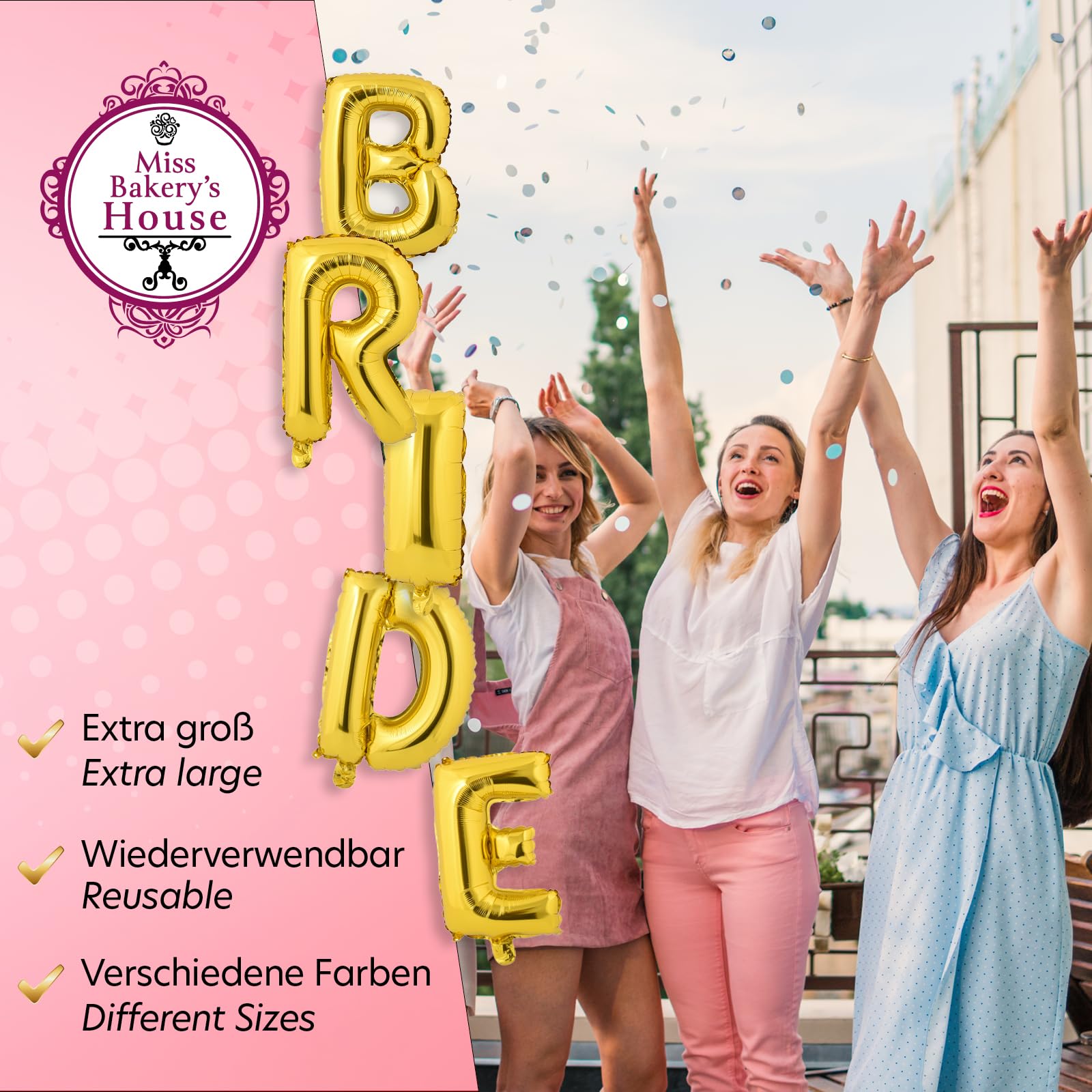Miss Bakery's House® Balloon - Foil - Bride To Be - Gold - Hen Party, 40 cm x 30 cm - Image 4