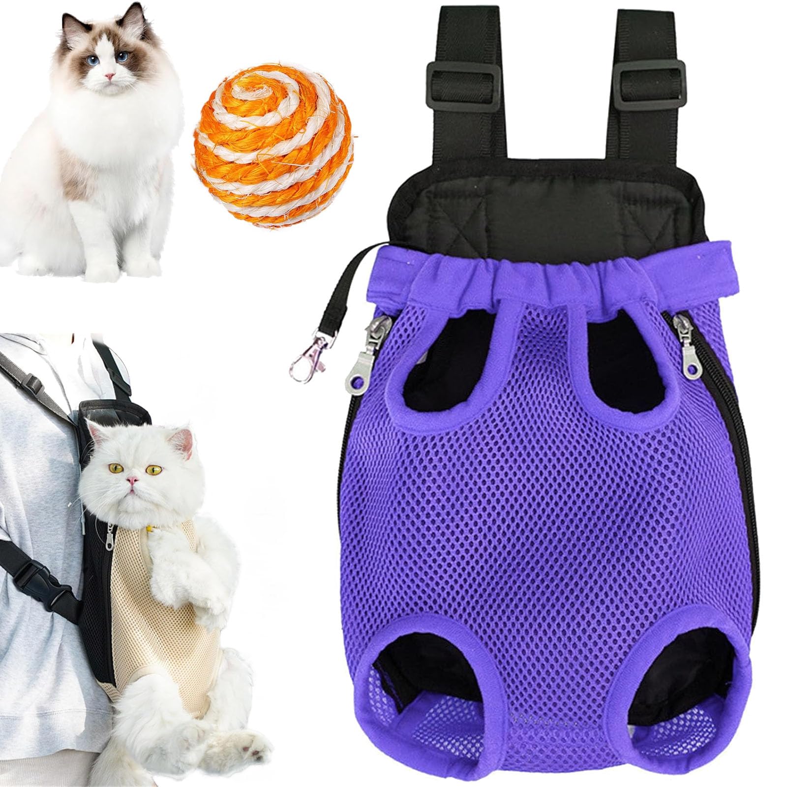 Furry Pawsy Carrier, Furry Pawsy Cat Carrier, Furry Pawsy Cat Backpack, Adjustable Pet Front Cat Dog Carrier Backpack Travel Bag, Breathable & Skin-Friendly (Purple, L)