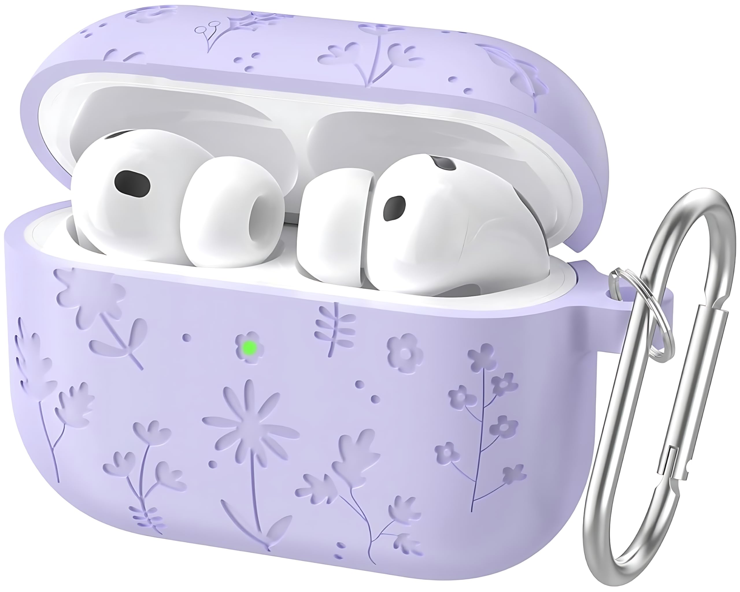 Floral Embossed Silicone Case for AirPods Pro 3 (2025) Case Cover Silicone Floral Design | Embossed Flower Soft Protective Case with Keychain | Anti-Scratch Shockproof Case Cover (Lavender)-image-26